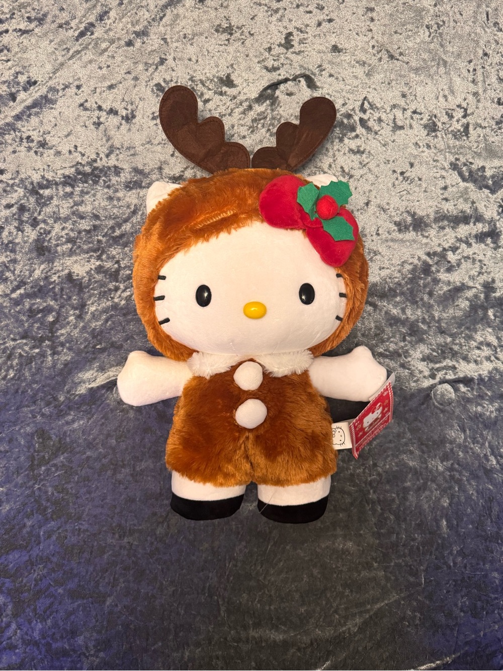 Sanrio Hello Kitty Brown Reindeer Plush with Red & Green Holly